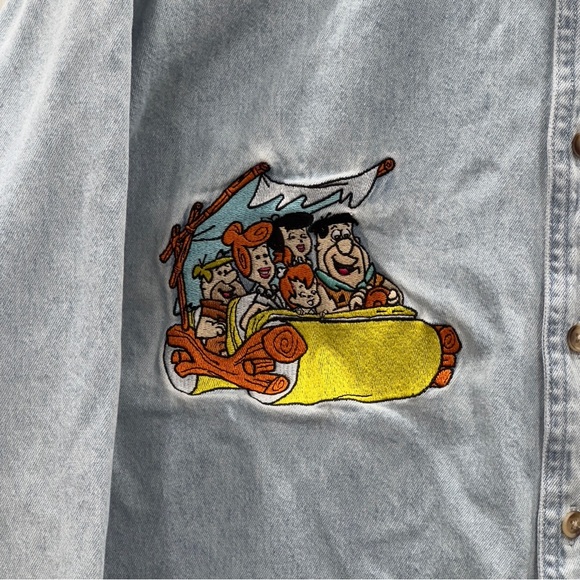 VINTAGE CARTOON CORNER The Flinstones Unisex Size M Denim Collared Long Sleeve - Picture 3 of 9